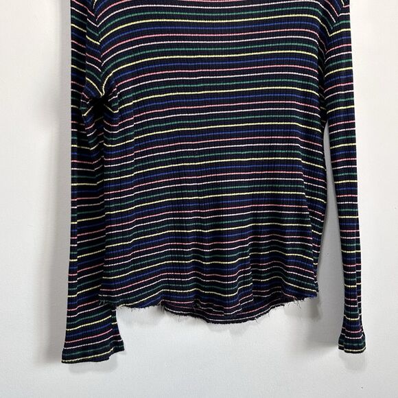 Sundry Striped Henley 3‎ Large Long Sleeve Blue Raw Hem Knit Casual Colorful Top - Picture 9 of 11